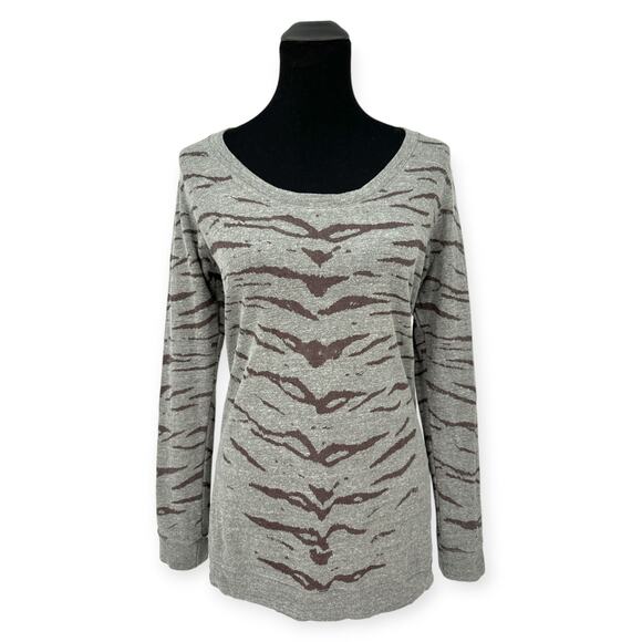 Monrow | Medium | Heather Gray Tiger Print Round Neck Raglan Boyfriend Sweater - Picture 1 of 7